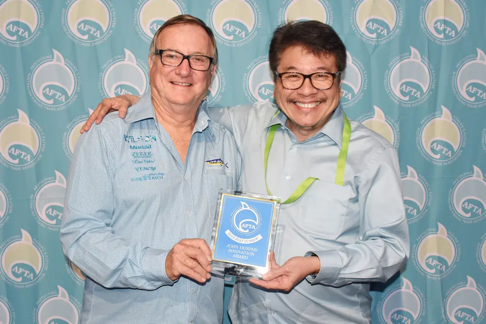 John Dunphy Award for Innovation - the Mustad INk Vader with Mustad's Robert Lim and our very own Willy.