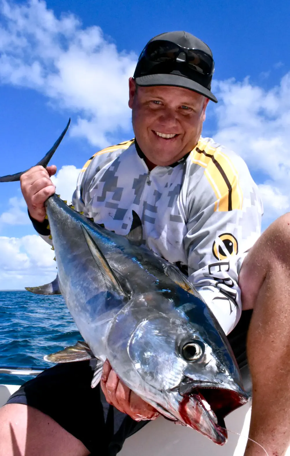 Shane Banks, visiting from Sydney, managed to catch his first longtail tuna in Moreton Bay by flicking a Flat Shad in colour 20 at a school that was busting up on top.