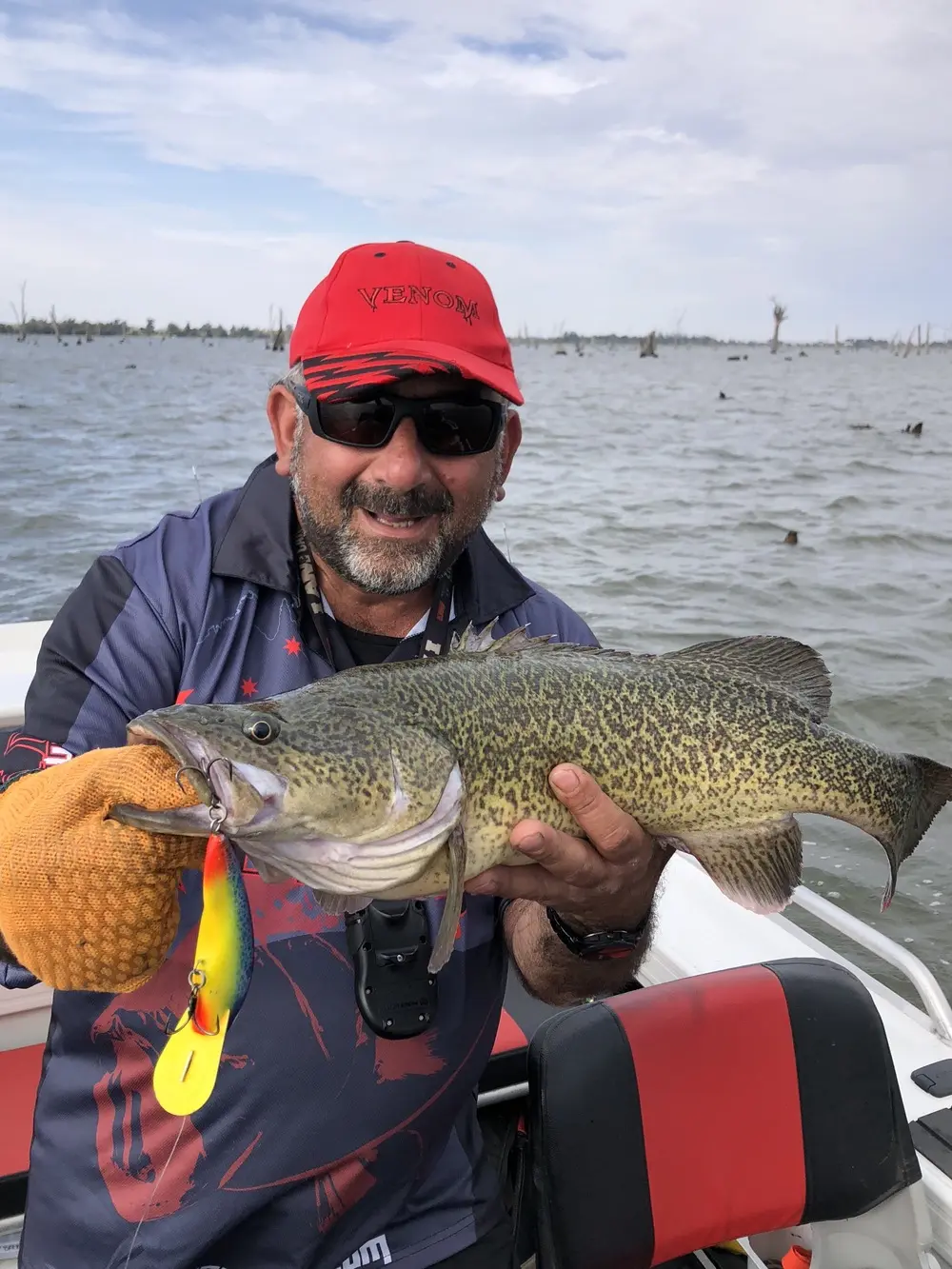 Team Venom's Anthony Pavlou with a scorer on hardbody day on a Pimp Dayy lure rigged with Mustad 36329 3x strong trebles